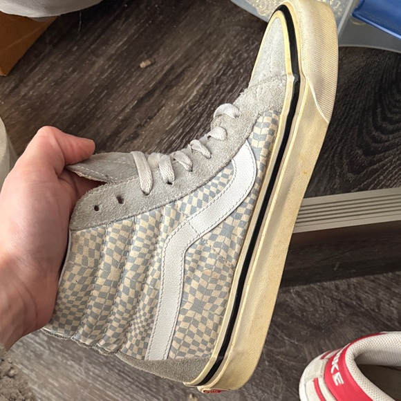 Vans Shoes - Vans High-Top Checkerboard Sneakers in Light Gray/Blue and white